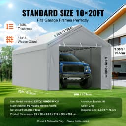 SucceBuy Carport Replacement Canopy Cover Garage Top Tent Shelter Tarp Heavy-Duty Waterproof & UV Protected (Frame Not Include)
