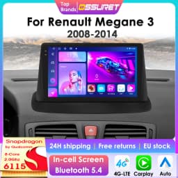 OSSURET CarPlay Android Auto Car Radio For Renault Megane 3 2008-2014 Car Multimedia Player Navi GPS 2din 4G autoradio RDS