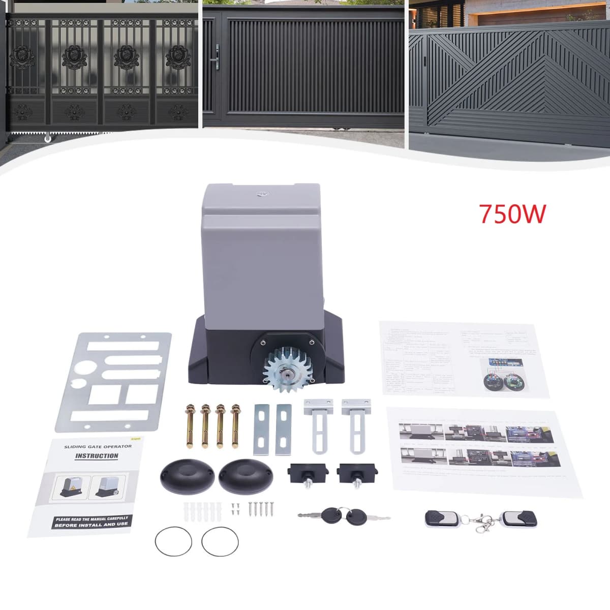 750W Automatic Sliding Gate Opener Electric Silent Gate Opener Motor Kits with Remote Control