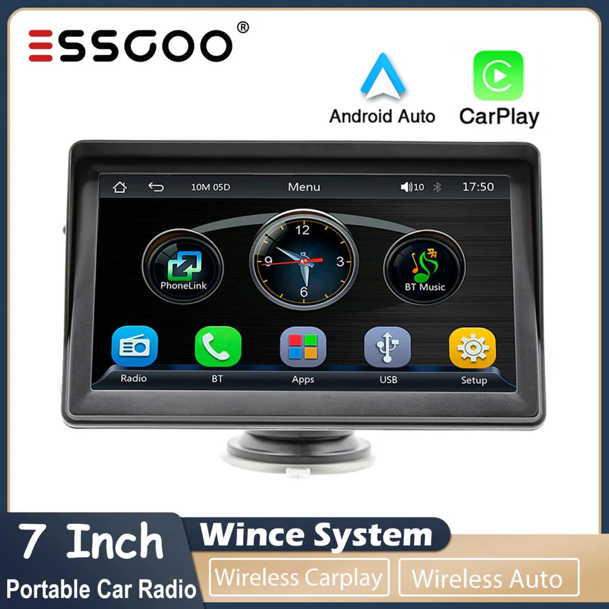 ESSGOO CarPlay Android Auto Car Radio Multimedia Video Player 7inch Portable Touch Screen With USB AUX For Rear View Camera