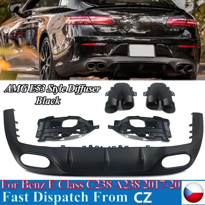MagicKit AMG E53 Look For Mercedes E-Class C238 Coupe A238 Gloss Black Car Rear Diffuser+Tailpipes Tips