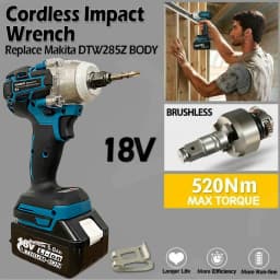 Kamolee 520N.M Brushless Cordless Electric Impact Wrench DTW285 Dual Function Power Tools Compatible with 18V Makita Battery