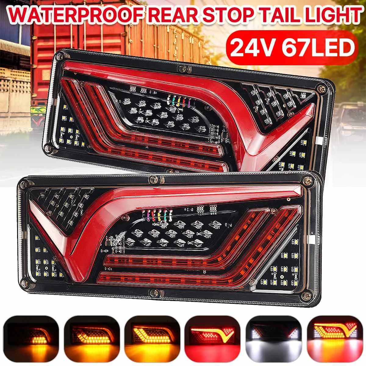Pair 24V LED Car Truck Tail Light Rear Lights Turn Signal Brake Reverse Signal Lamp Trailer Lorry Bus Camper Caravan RV Tractor