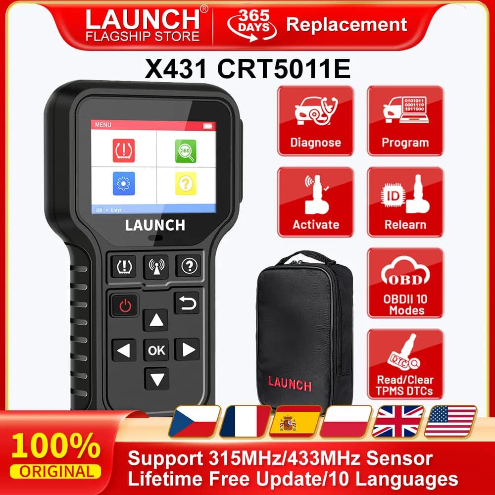LAUNCH X431 CRT5011E TPMS Diagnostic Tool Tire Pressure 315MHz 433MHz Activation Sensor OBD Automatic Stationary Relearn Program