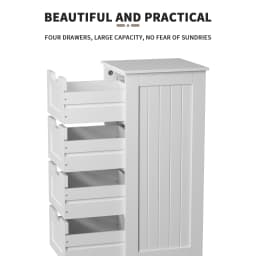 4 Drawer Chest of Drawers, White Floor Standing Bathroom Storage Cabinet Cupboard, Wooden Storage Dresser Organizer Unit, MDF