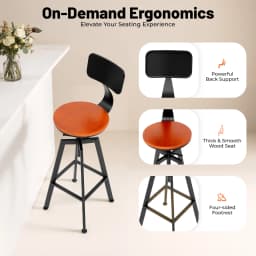 2pcs Bar Stool Wood Bar Chair Height Adjustable Bar Stool Kitchen Bar Chairs with Backrest Dining Table and Chairs Bar