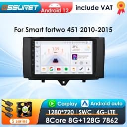 OSSURET 2Din CarPlay Android Car Radio For Smart Fortwo 451 2010-2015 Car Multimedia Video Player GPS 4G-LET autoradio RDS 7862