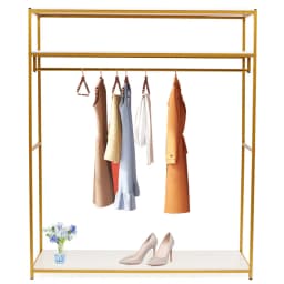 OUT OF STOCK Bymaocar Clothes Rack Metal Coat Stand with Clothes Rails and Shelf Multifunctional Freestanding Garment Rack Easy Assembly Gold