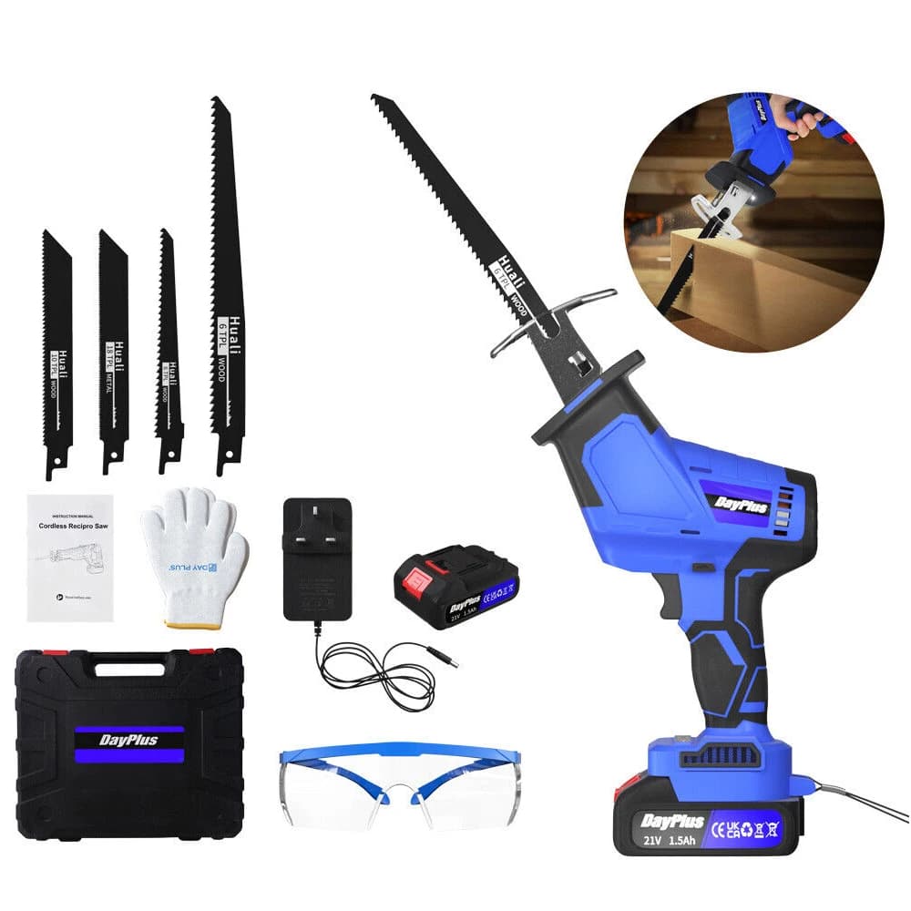 Cordless Reciprocating Saw with 1 Battery, Variable Speed, Cordless Sabre Saw, Electric Saw for Wood & Metal Cutting, LED Light