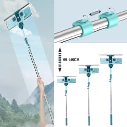 Telescopic Window Squeegee Cleaner 69cm-145cm, 2-in-1 Extendable Glass Wiper Clean Brusher for High Windows Indoor and Outdoor