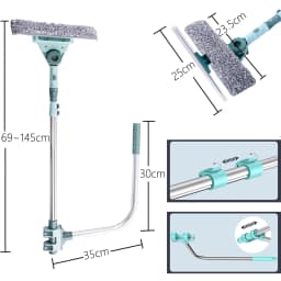 Telescopic Window Squeegee Cleaner 69cm-145cm, 2-in-1 Extendable Glass Wiper Clean Brusher for High Windows Indoor and Outdoor