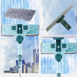 Telescopic Window Squeegee Cleaner 69cm-145cm, 2-in-1 Extendable Glass Wiper Clean Brusher for High Windows Indoor and Outdoor