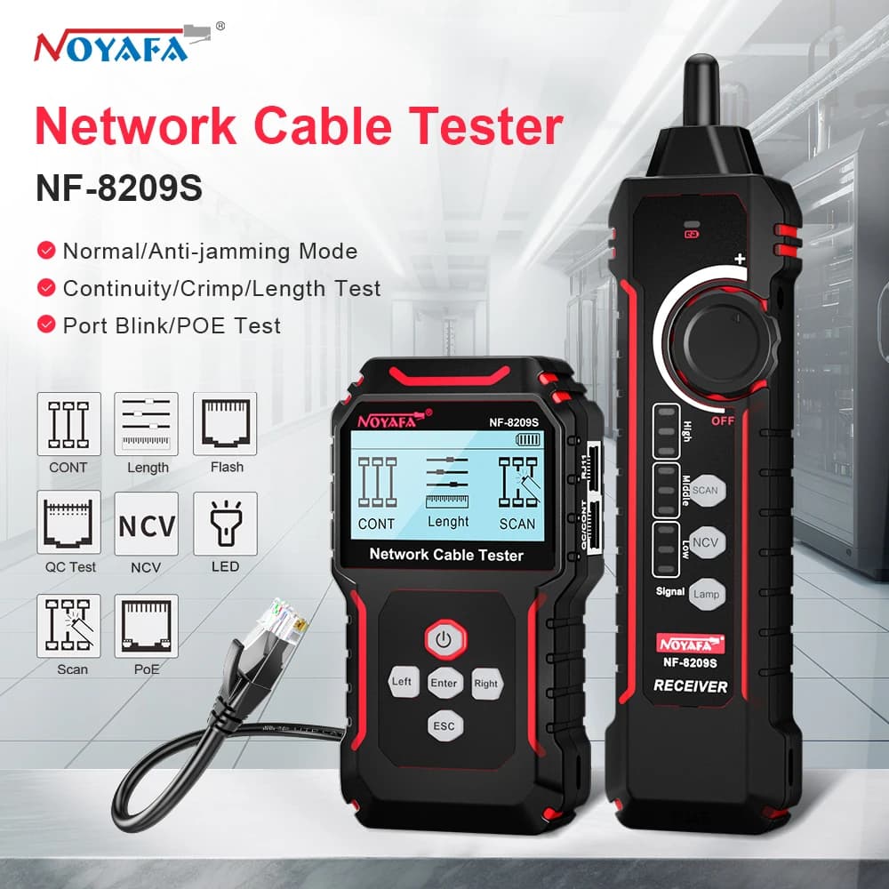 NOYAFA NF-8209S Network Cable Tester Cable Tracker LCD Display Poe Checker Cat5 Cat6 Measure Length Wiremap Tester Network Tools