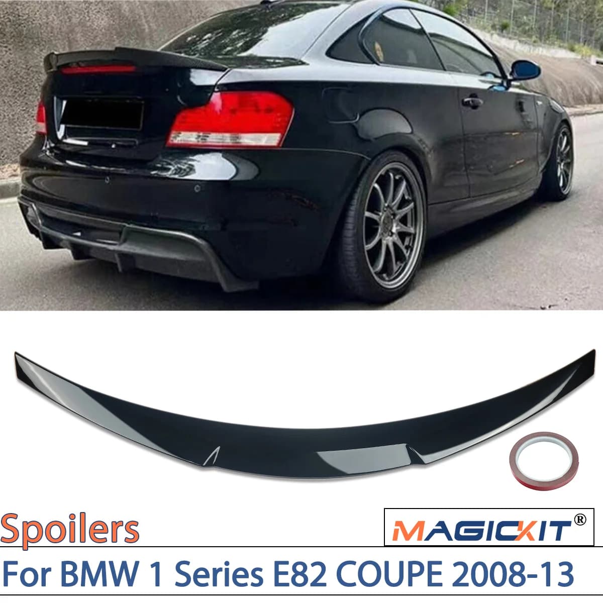 MAGICKIT Black M4 Style Car Wing Spoiler Rear Trunk Diffuser Wing Lip For BMW 1 Series E82 COUPE 2008-13 Boot Cover Car Styling