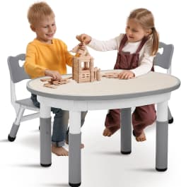 Kids Table and 2 Chairs Set Height Adjustable Toddler Play Activity Sturdy Table