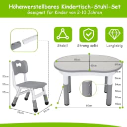 Kids Table and 2 Chairs Set Height Adjustable Toddler Play Activity Sturdy Table