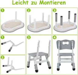 Kids Table and 2 Chairs Set Height Adjustable Toddler Play Activity Sturdy Table
