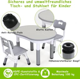 Kids Table and 2 Chairs Set Height Adjustable Toddler Play Activity Sturdy Table