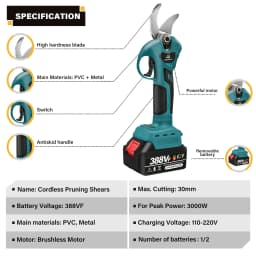 4 Gears Brushless Electric Pruning Shear 30mm Cordless Pruner Fruit Tree Potted Pruning Electric Tool For 18V Battery