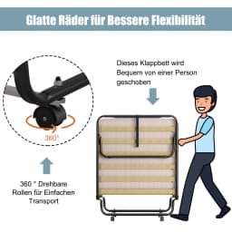 80x190cm Guest bed with mattress made of resetting foam, folding single bed, stable metal bed up to 130kg load