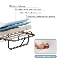 80x190cm Guest bed with mattress made of resetting foam, folding single bed, stable metal bed up to 130kg load