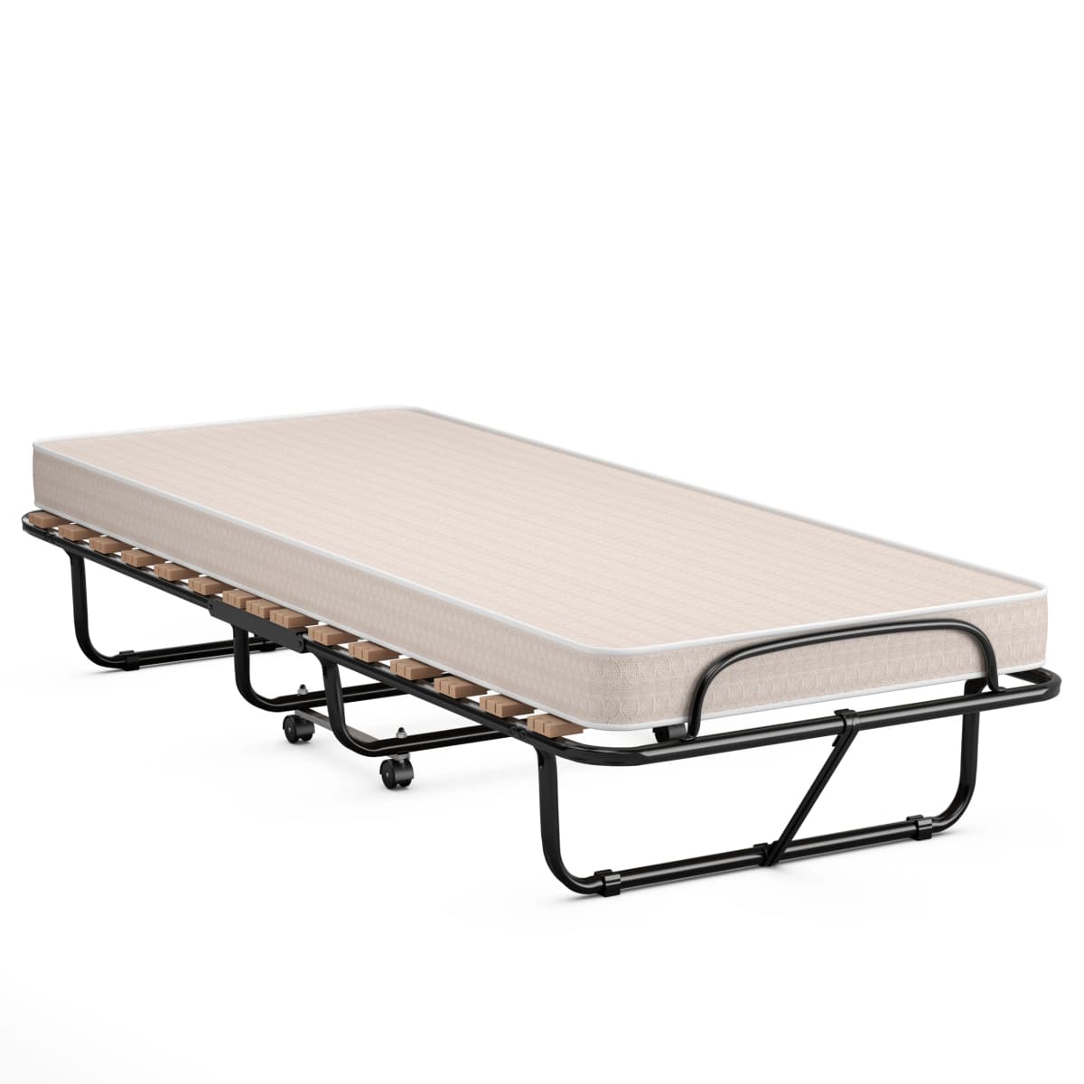 80x190cm Guest bed with mattress made of resetting foam, folding single bed, stable metal bed up to 130kg load