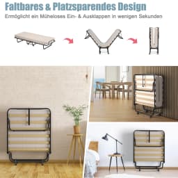 80x190cm Guest bed with mattress made of resetting foam, folding single bed, stable metal bed up to 130kg load