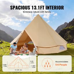 SucceBuy Canvas Bell Tent 4 Seasons 4 m/13.12 ft Yurt Tent Canvas Tent for Camping with Stove Jack Breathable Tent Holds 6People