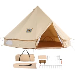 SucceBuy Canvas Bell Tent 4 Seasons 4 m/13.12 ft Yurt Tent Canvas Tent for Camping with Stove Jack Breathable Tent Holds 6People