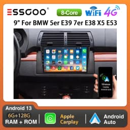 ESSGOO 9" 6+128G Android 13 Wireless Carplay Android Auto Car Radio GPS Navigation For BMW 5er E39 7er E38 BT FM RDS WIFI 4G DSP