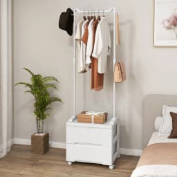 Dresses stand with 3 drawers, coat rack stand with side hook and dresses bar, freestanding coat holder