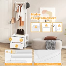 Dresses stand with 3 drawers, coat rack stand with side hook and dresses bar, freestanding coat holder