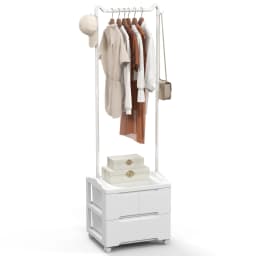 Dresses stand with 3 drawers, coat rack stand with side hook and dresses bar, freestanding coat holder