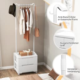 Dresses stand with 3 drawers, coat rack stand with side hook and dresses bar, freestanding coat holder
