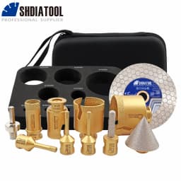SHDIATOOL 11Pcs Diamond Drill Bit Kit 6/6/8/25/35/50/68mm Hole Saw+10mm Milling Bit+50mm Chamfer Bit+115mm Saw Blade+HEX Adapter