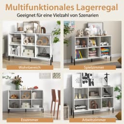 6 Compartments Bookshelf with raised metal legs and adjustable shelves, dice shelf storage shelf