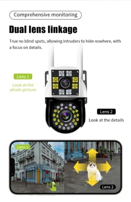Neye 4K 8MP PTZ WiFi Security Camera Dual Lens Binocular Outdoor IP Camera AI Motion Detection CCTV Audio Dual Lens Camera