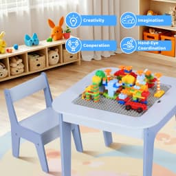 Kids Table and Chair Set,2 in 1 Toddler Desk Building Block Tabletop ,Wooden Activity Table ,Bookshelf,Suitable for Classroom,Ho
