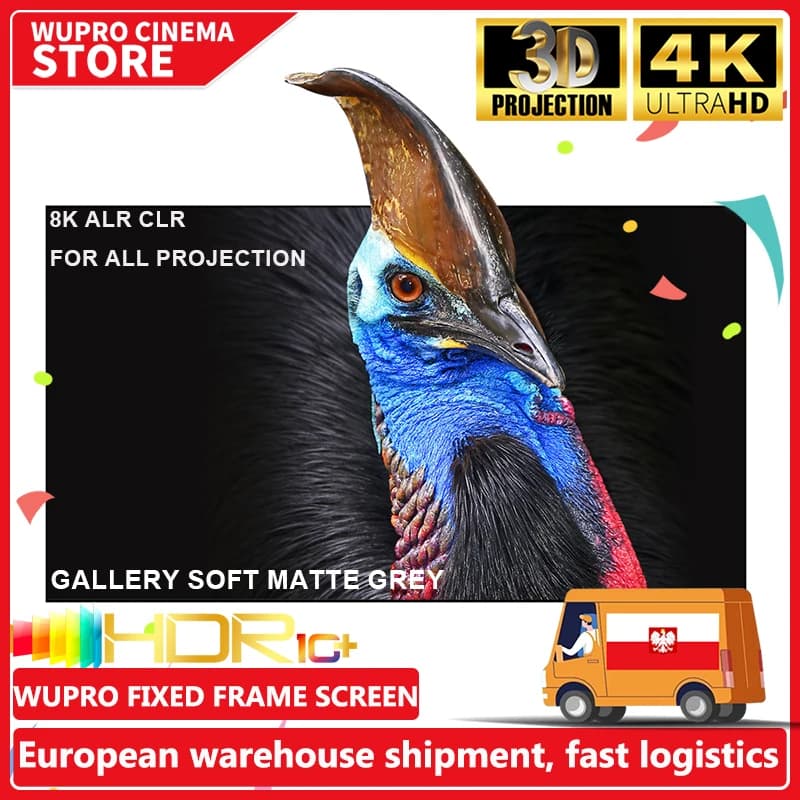 Wupro 2025 Top Projector Screen Gallery Soft Gray Fixed Frame Screen Anti-Light Ultra Narrow Bezel CLR 8K 3D For ALL Projection