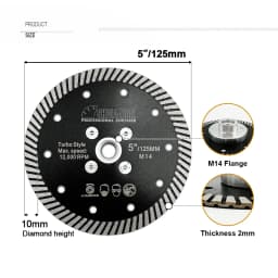 SHDIATOOL 2Pcs Dia125mm Diamond Narrow Turbo Saw Blade M14 Flange Cutting Disc Granite Marble Concrete Stone 5Inch Disc Cutter