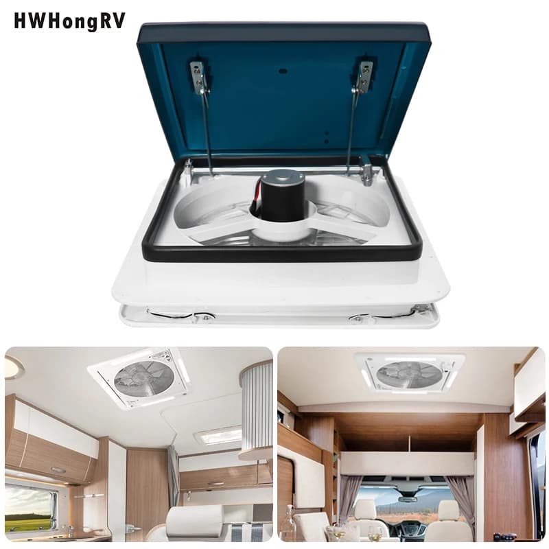 HWHONGRV RV Vent Fan With LED Light,RV Roof Vent Fan 5-Speed-Reversible,RV Bathroom Vent Fan DC 12V for Trailer, Camper, Van