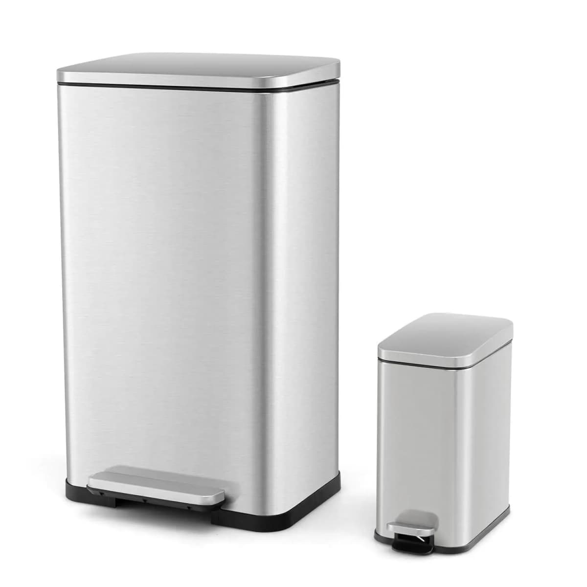 40 Litre + 6 Litre Pedal Bin with Removable Inner Bin and Soft Lid for Kitchen, Bathroom and Office, Silver