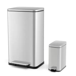 40 Litre + 6 Litre Pedal Bin with Removable Inner Bin and Soft Lid for Kitchen, Bathroom and Office, Silver