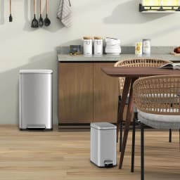 40 Litre + 6 Litre Pedal Bin with Removable Inner Bin and Soft Lid for Kitchen, Bathroom and Office, Silver