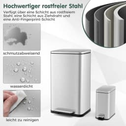 40 Litre + 6 Litre Pedal Bin with Removable Inner Bin and Soft Lid for Kitchen, Bathroom and Office, Silver