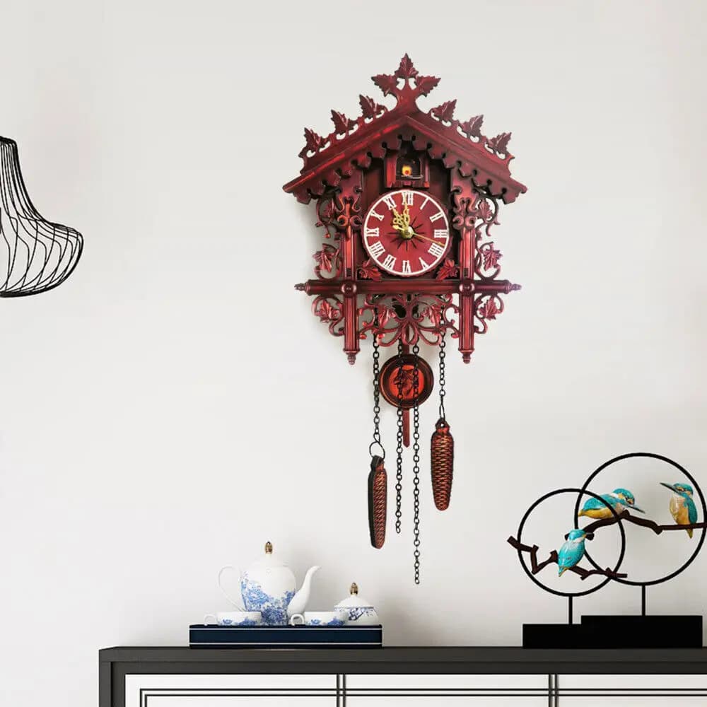Vintage Antique Wall Clock with Cuckoo Clock and Wooden Pendulum, Decorat Wall Clock
