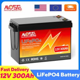 MOSEWORTH 12V 300Ah LiFePO4 Battery Lithium Iron Phosphate Battery With 200A BMS 8000+ Cycles For RV Campers Golf Cart Off-Road