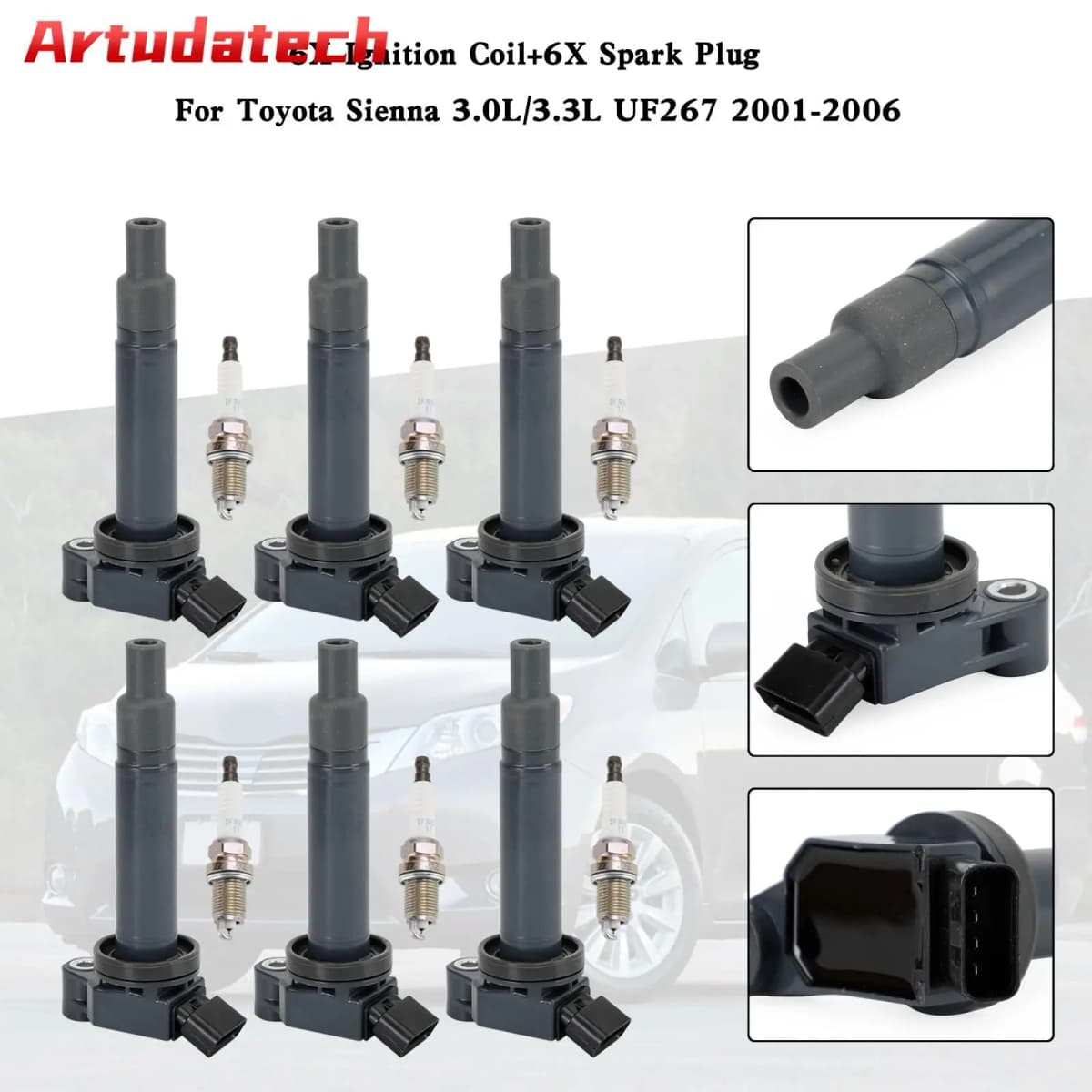 Artudatech 6X Ignition Coil+6X Spark Plug For Toyota Sienna 3.0L/3.3L UF267 2001-2006 2002 2003 2004 2005