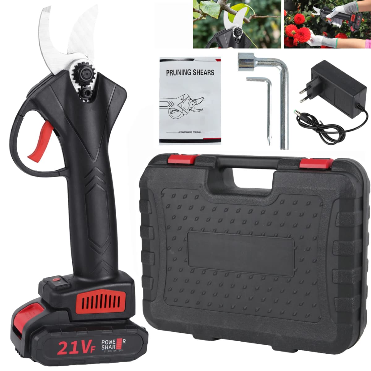 25mm Brush Motor Cordless Electric Pruner Pruning Shears Fruit Tree Bonsai Pruning Branches Cutter Power Tool Rechargeable