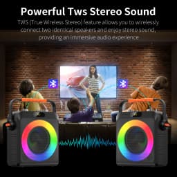 2 Wireless Microphones T19-T Karaoke Machine | Black Karaoke Speaker With Treble/Bass Adjustment, Wireless Speaker PA System